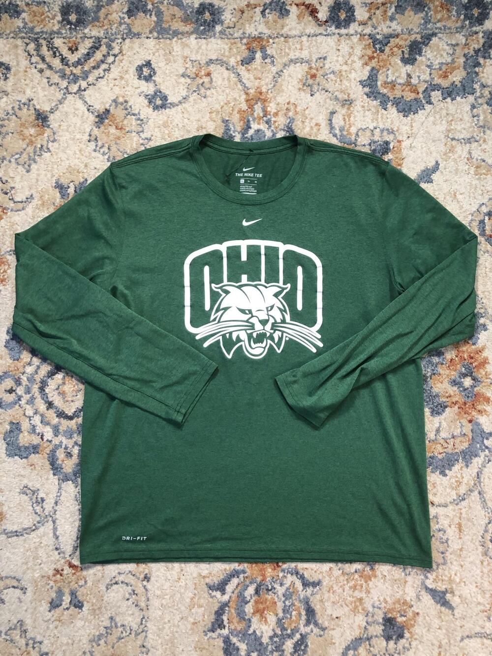 Ohio Bobcats Shirt Mens XL Green NCAA College Nike Dri-FIT Long Sleeve Tee